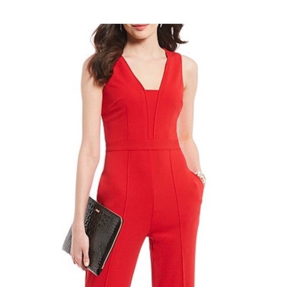 red crepe jumpsuit